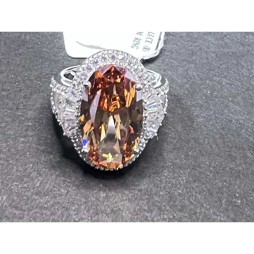 Bella Luce Champagne Simulated Diamond 13.00CT Oval Ring Rhodium Plated - Picture 5 of 14
